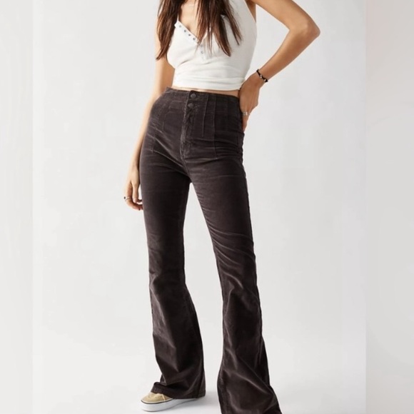 NEW Free People Jayde Corduroy High Rise Flare Black Pants 30 - Picture 16 of 16